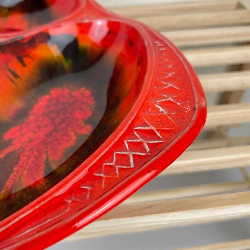 California Original Pottery Vintage MCM Red Orange Relish Tray Platter 3 Section